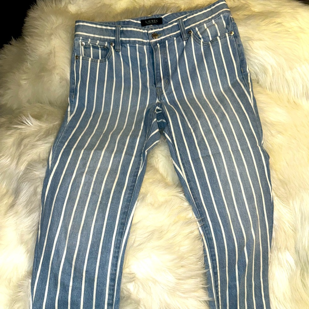 Ralph Lauren striped mom jeans.
